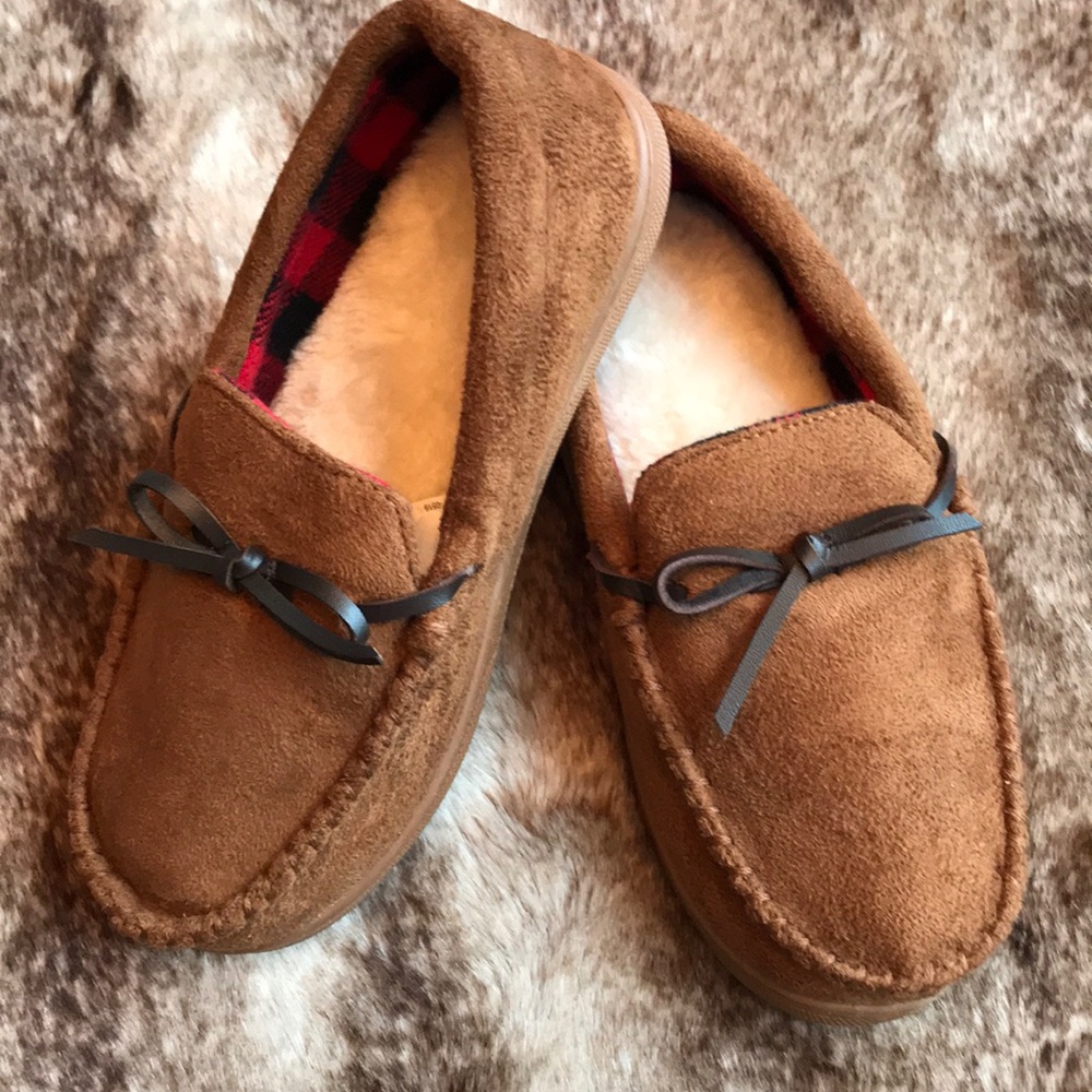 Boys Brown Hard Sole Slippers NWOT